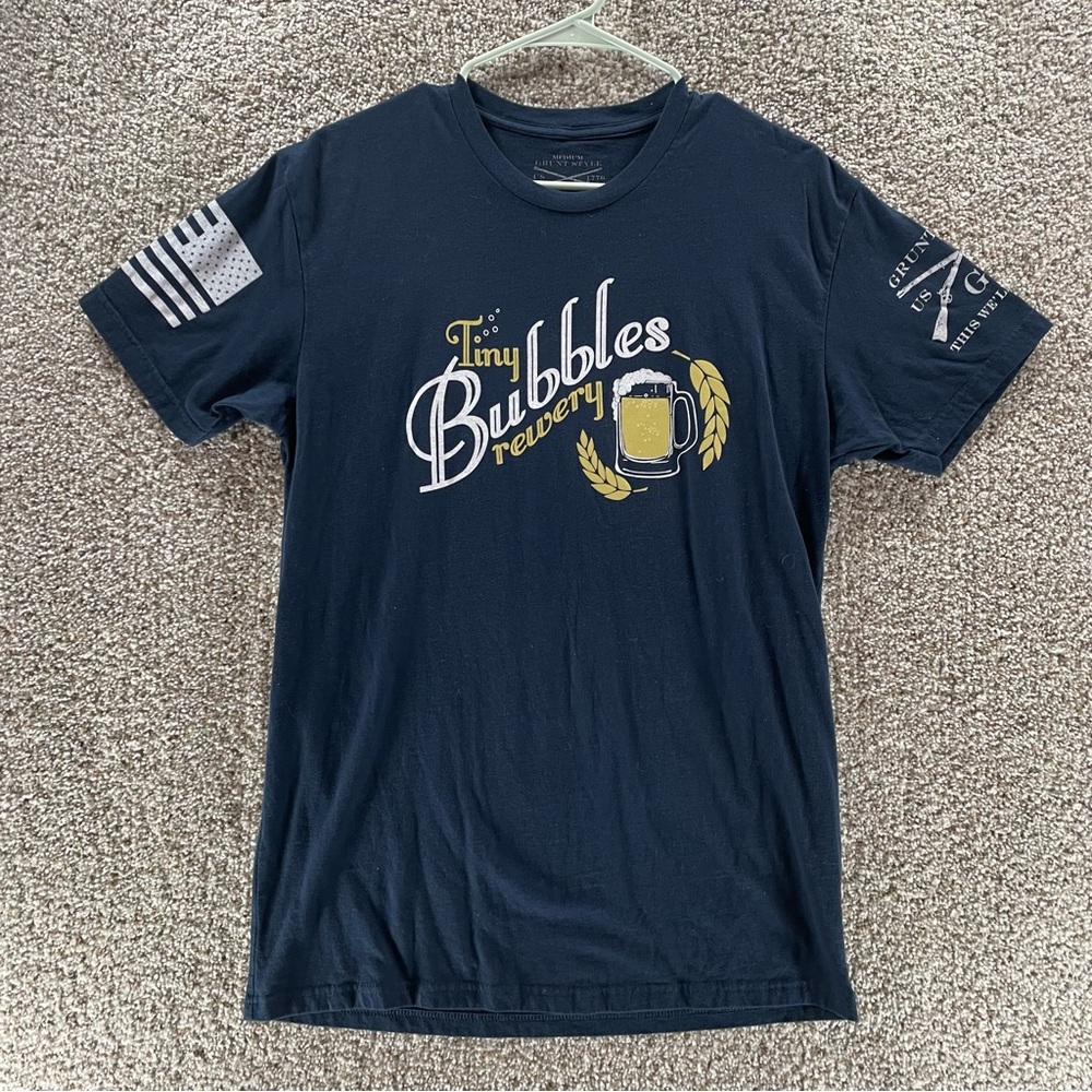 Grunt Style Tiny Bubbles Brewery T-Shirt Mens Medium Blue Military Cotton